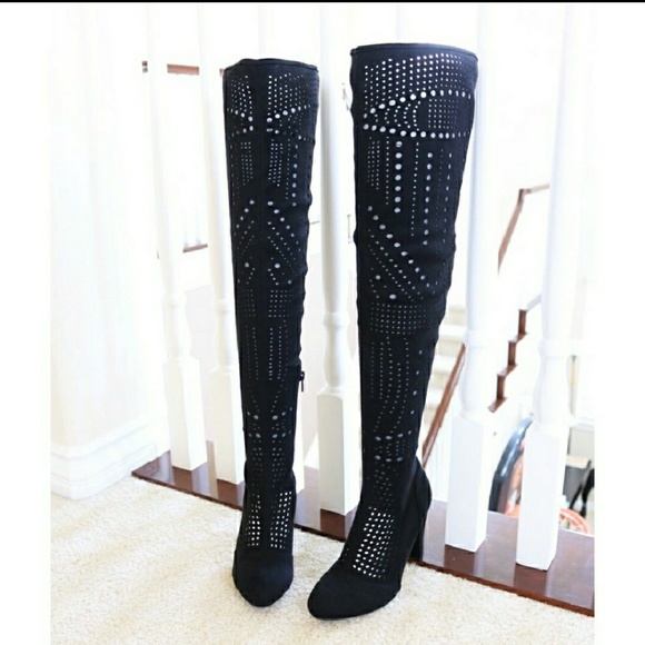 Shoes - NIB Over the Knee Perforated Boots